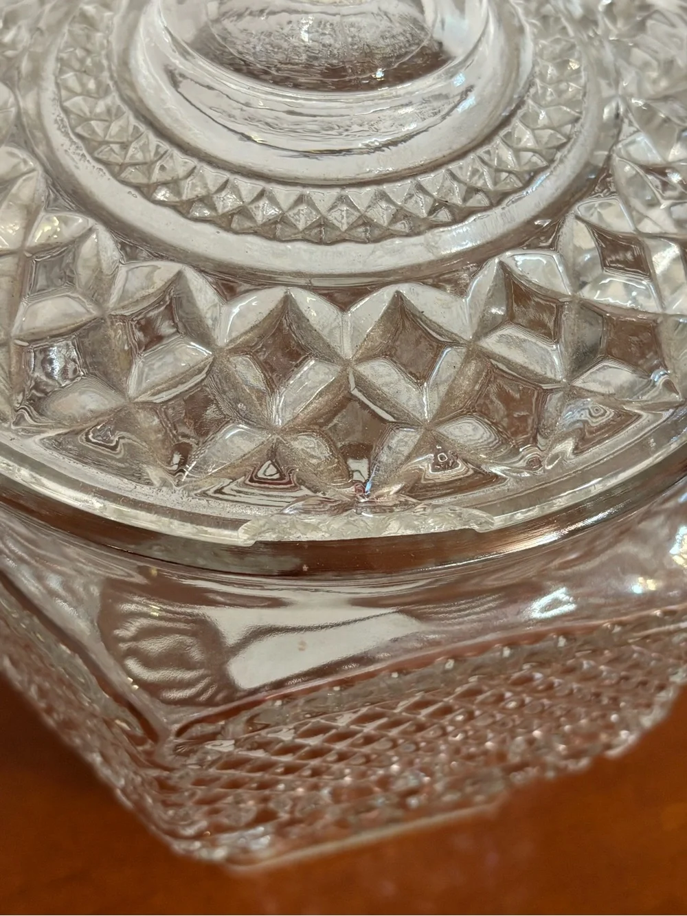 VTG Indiana Glass Diamond Point Hexagon Cookie Jar Lidded Crystal Canister MCM